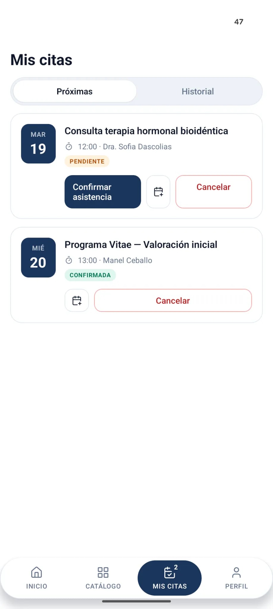 Reserva de cita desde la app Vila Group Clinic